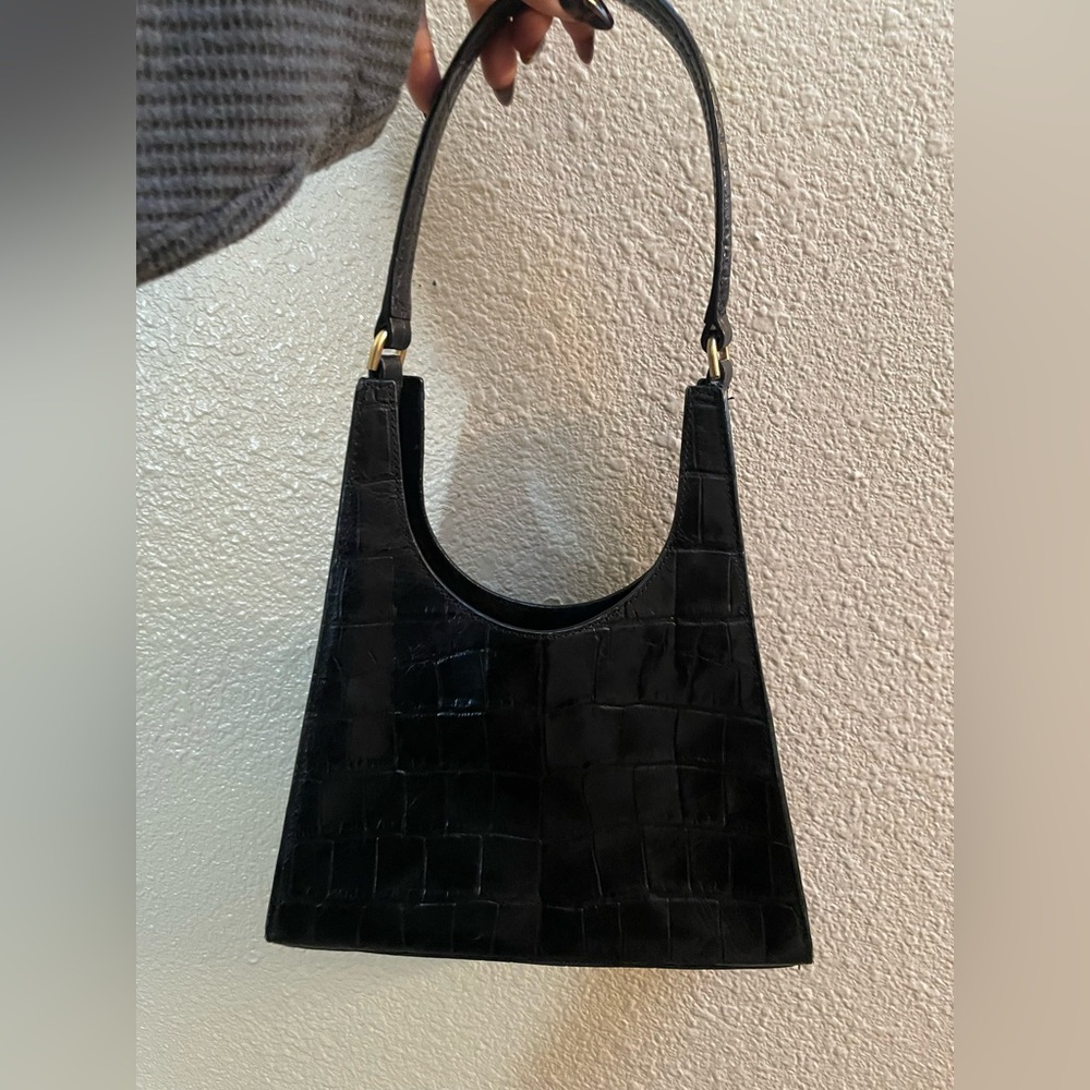STAUD Black Croc-Embossed Shoulder Bag - Picture 7 of 8